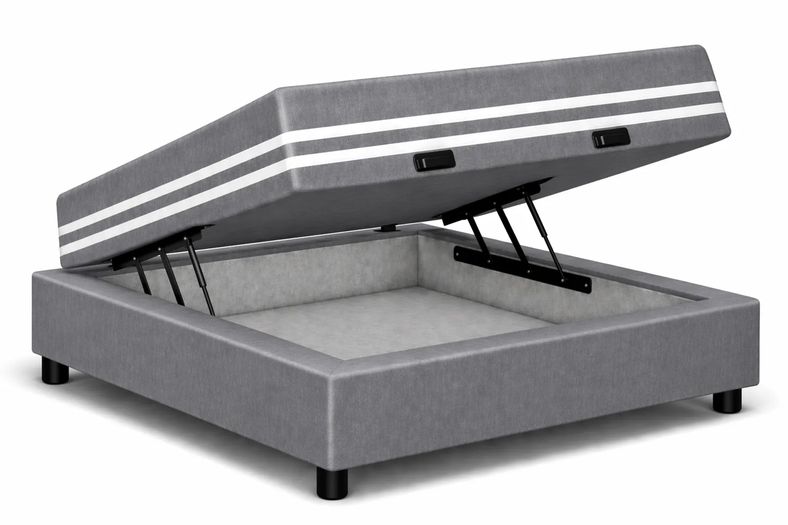 Kit Cama Box Baú + Colchão Mola Ensacada Solteirinho 0,78m - Cinza