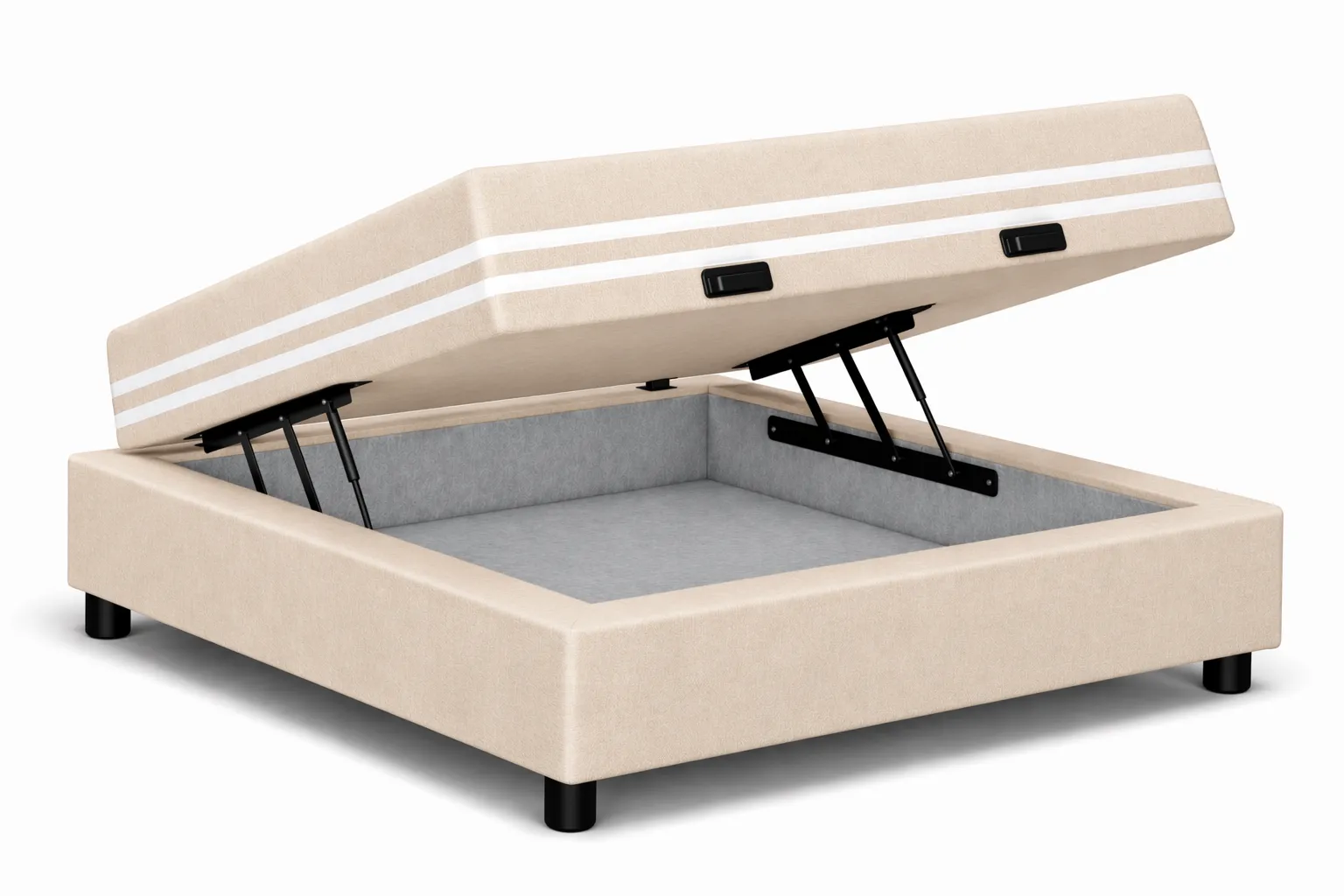 Kit Cama Box Baú + Colchão Mola Ensacada Solteiro 0,88m - Bege