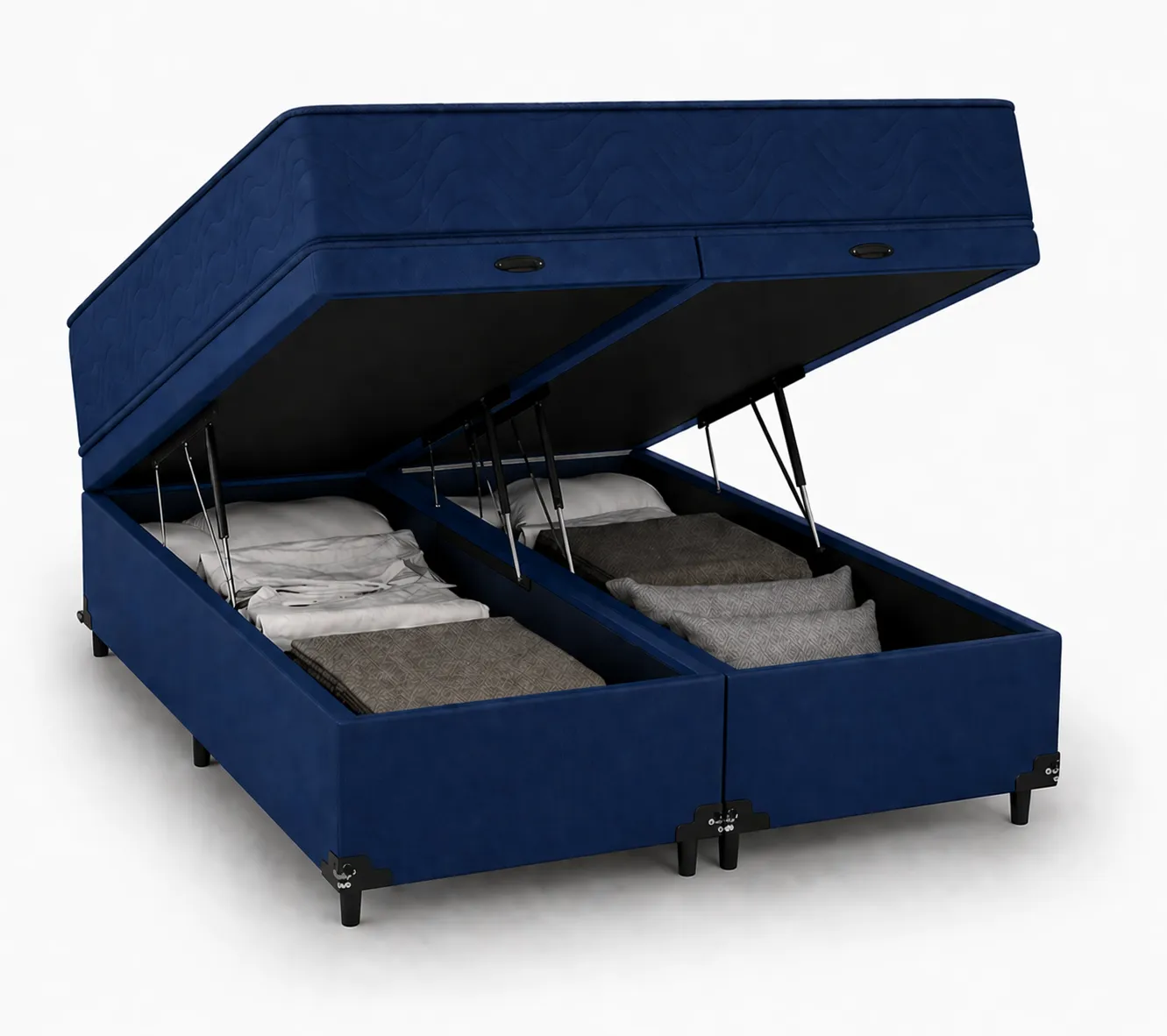 Kit Cama Box Baú + Colchão D33 Solteirão 0,96m - Azul