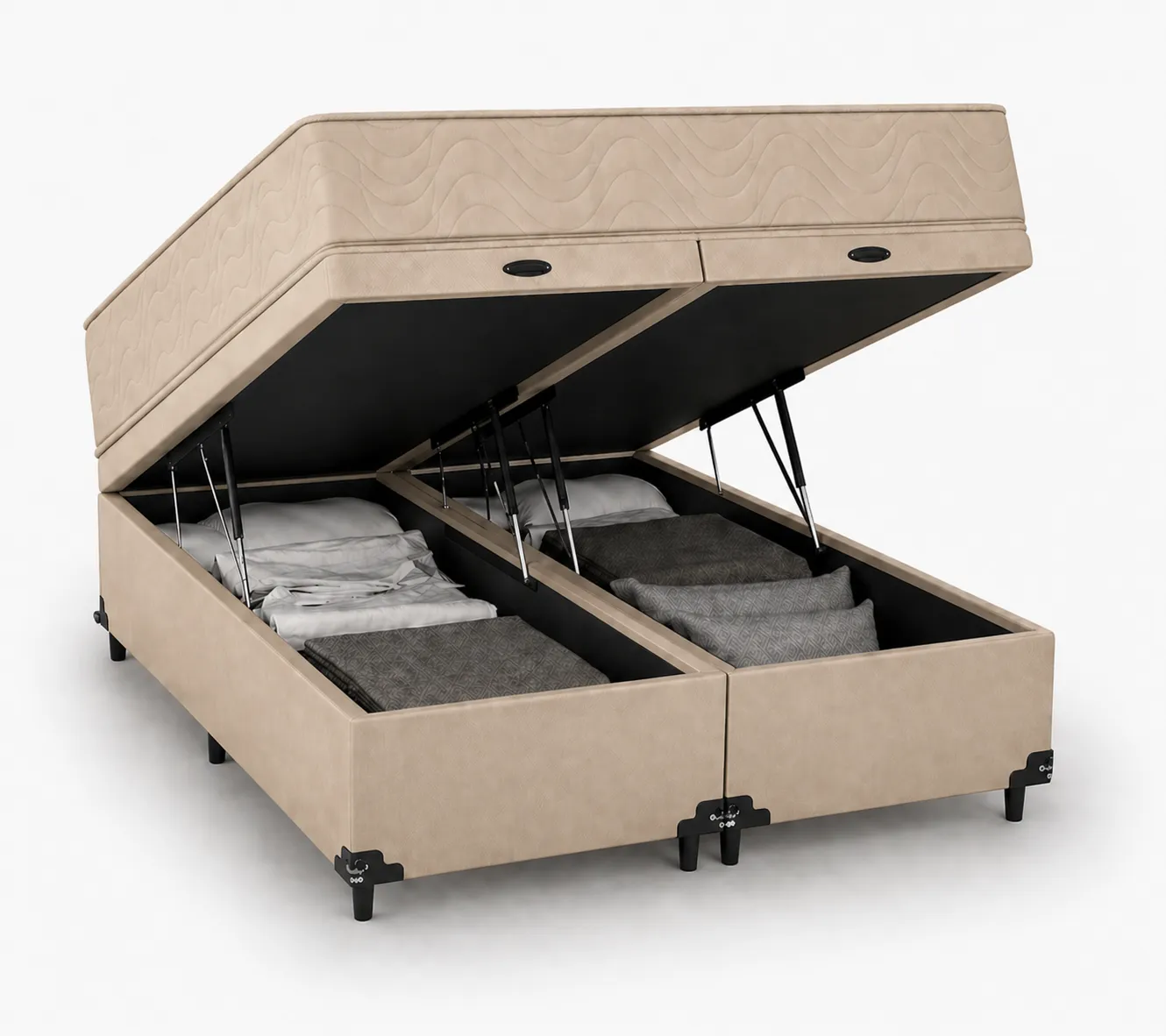 Kit Cama Box Baú + Colchão D33 Solteirão 0,96m - Bege