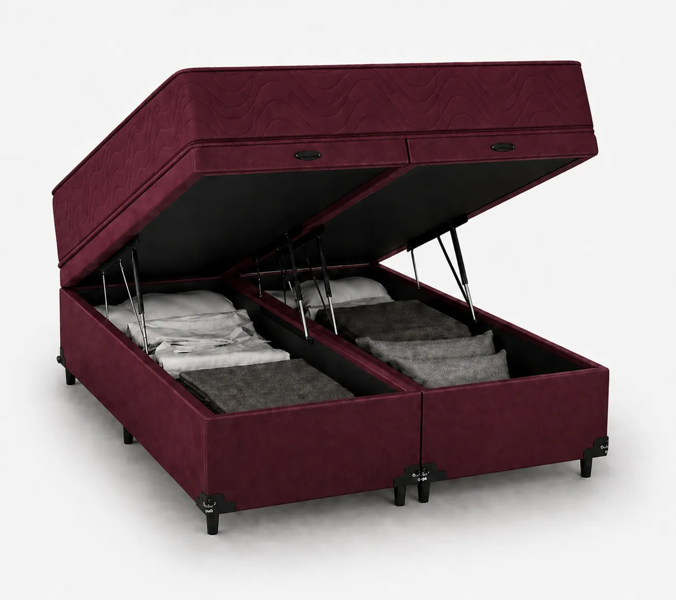 Kit Cama Box Baú + Colchão D45 Solteirão 0,96m - Vinho