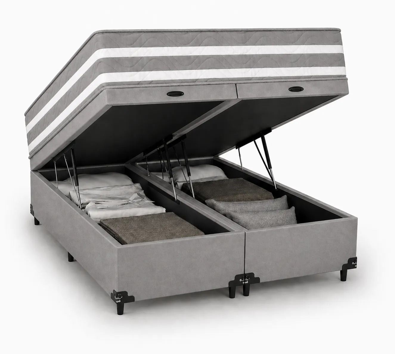 Kit Cama Box + Colchão Mola Ensacada Solteirão 0,96m - Cinza