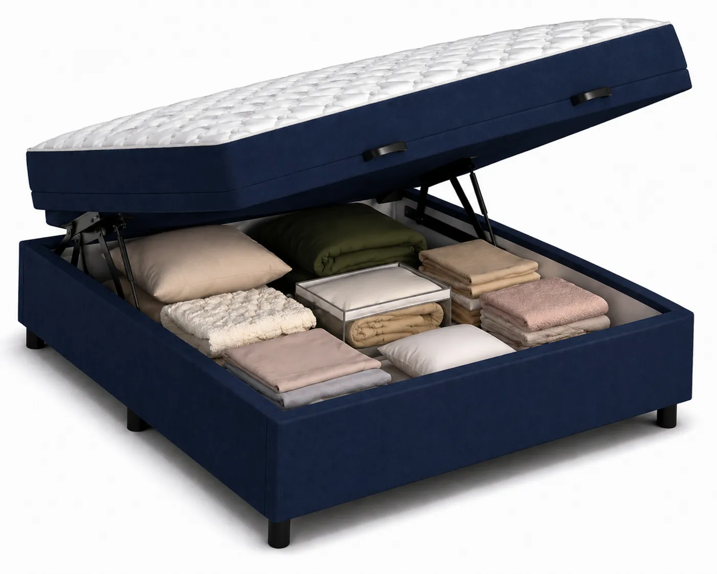Kit Cama Box Baú + Colchão D45 Viúva 1,28m - Azul