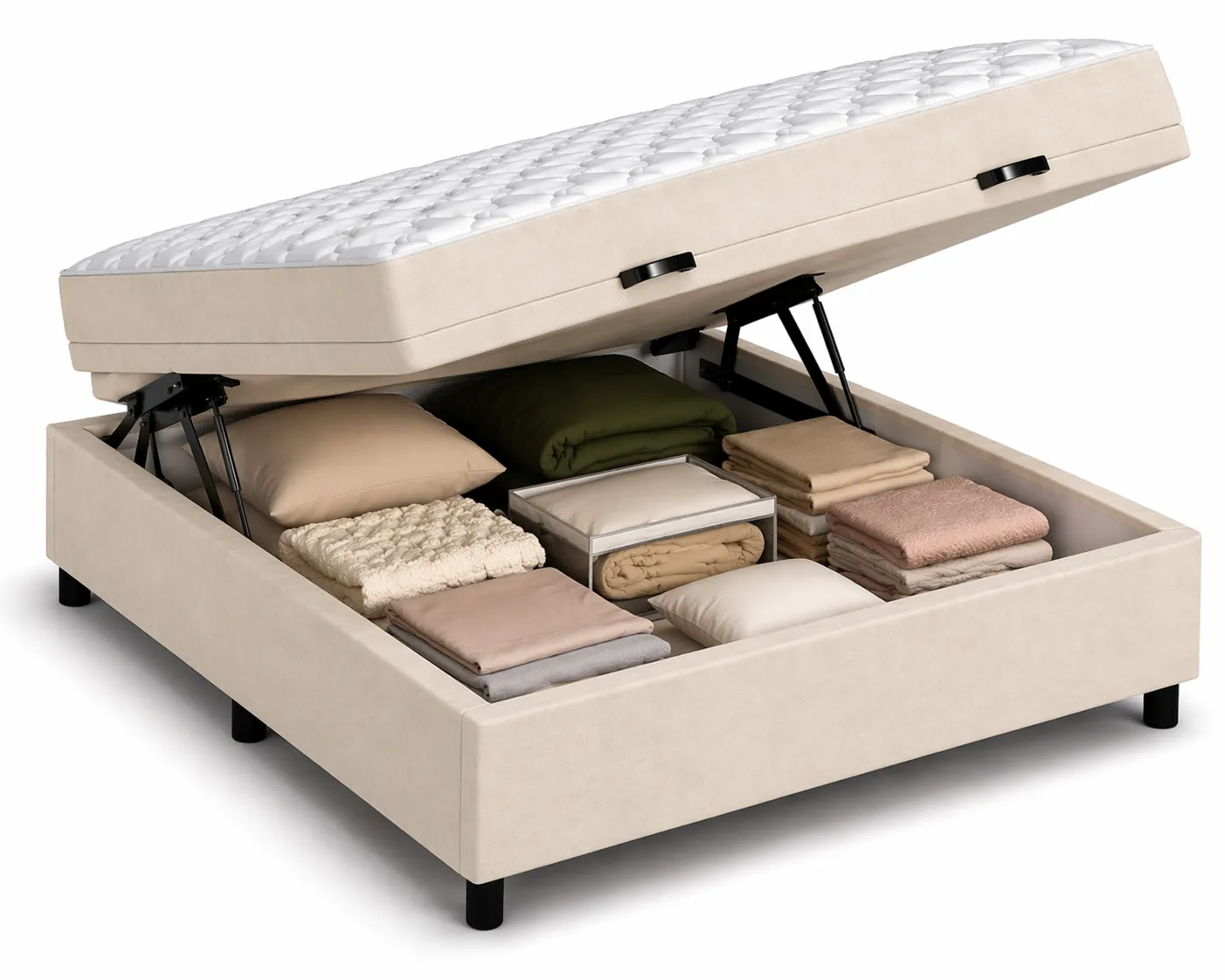 Kit Cama Box Baú + Colchão D45 Viúva 1,28m - Bege