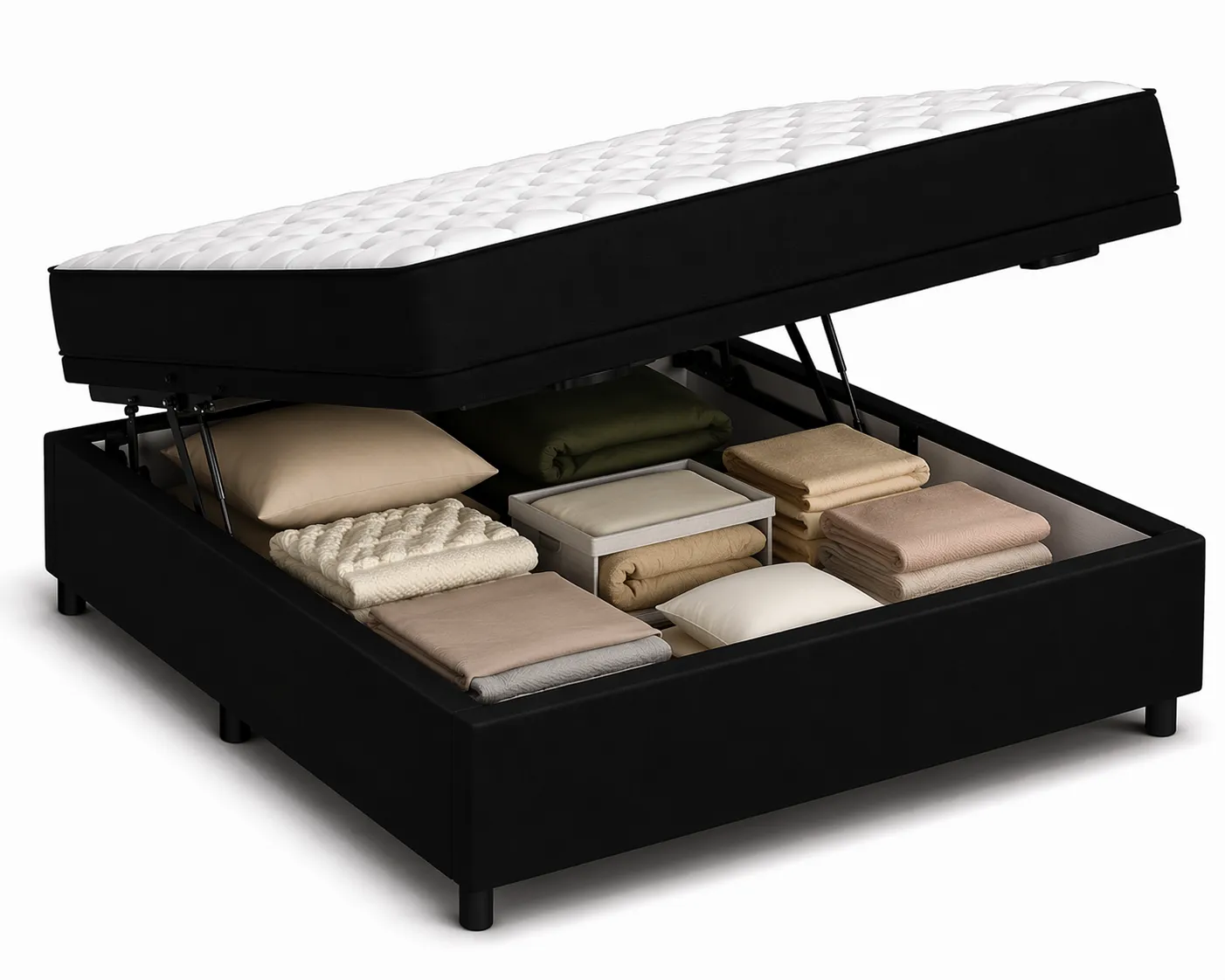 Kit Cama Box Baú + Colchão D45 Viúva 1,28m - Preto