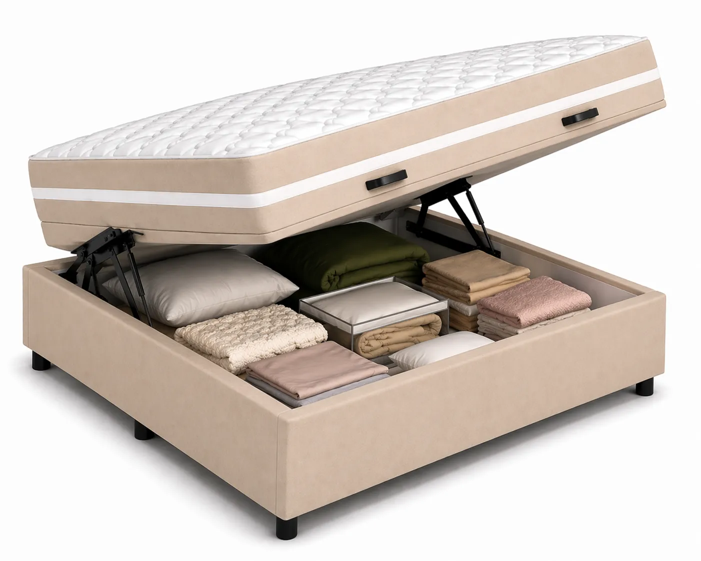 Kit Cama Box Baú + Colchão Mola Bonnel Viúva 1,28m - Bege