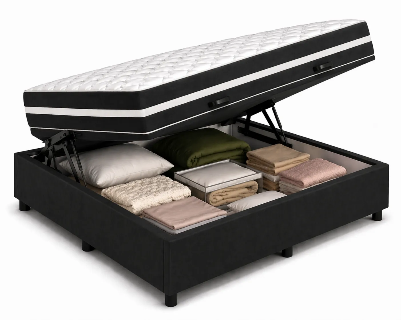 Kit Cama Box Baú + Colchão Mola Bonnel Viúva 1,28m - Preto