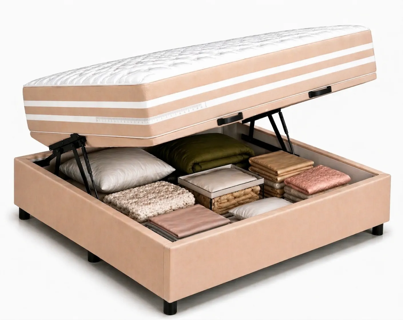 Kit Cama Box Baú + Colchão Mola Ensacada Viúva 1,28m - Bege