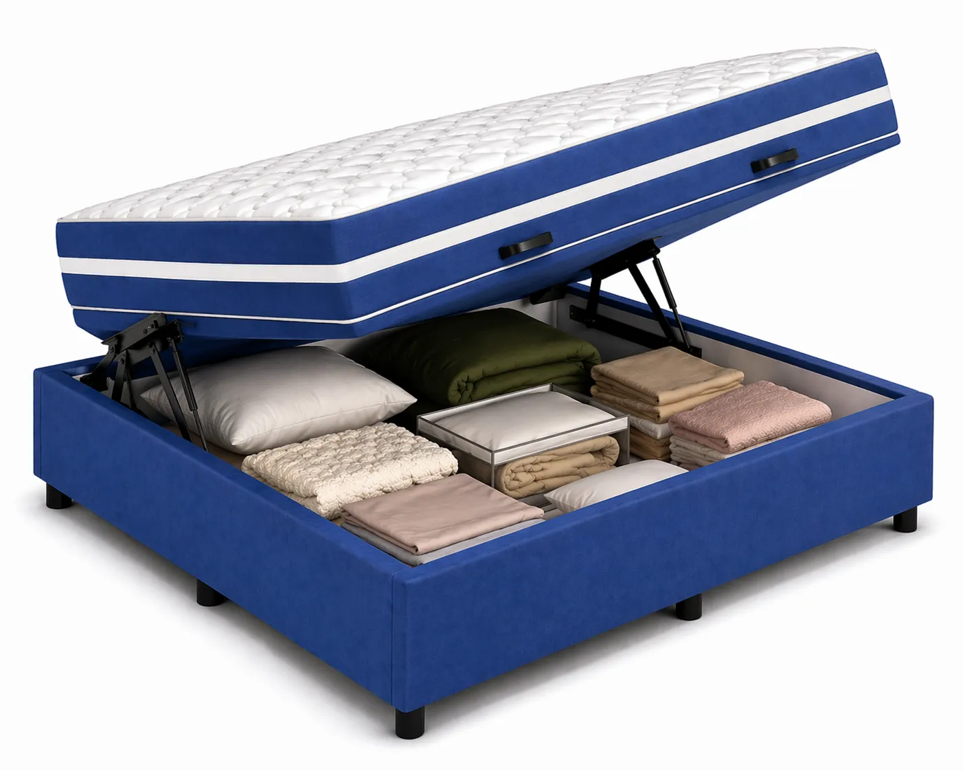 Kit Cama Box Baú + Colchão Mola Bonnel Casal 1,38m - Azul