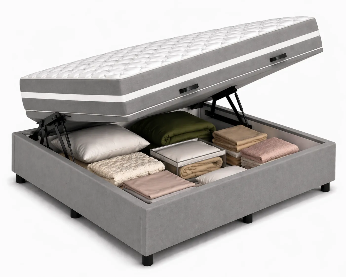 Kit Cama Box + Colchão Mola Bonnel Casal 1,38m - Cinza