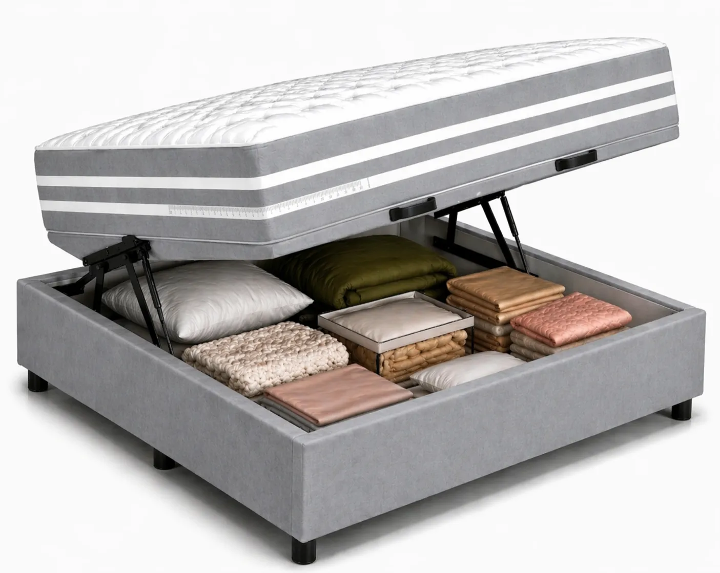 Kit Cama Box + Colchão Mola Ensacada Casal 1,38m - Cinza