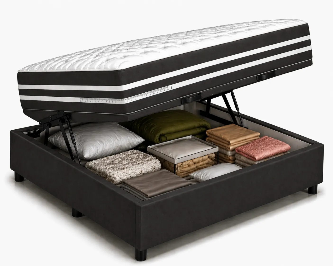 Kit Cama Box Baú + Colchão Mola Ensacada Casal 1,38m - Preto
