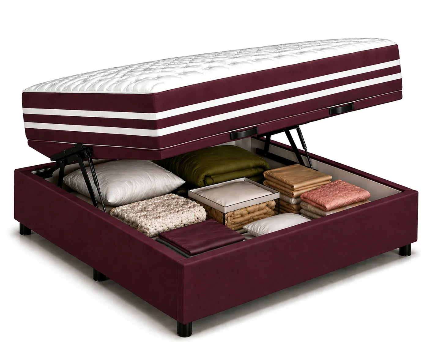 Kit Cama Box Baú + Colchão Mola Ensacada Casal 1,38m - Vinho