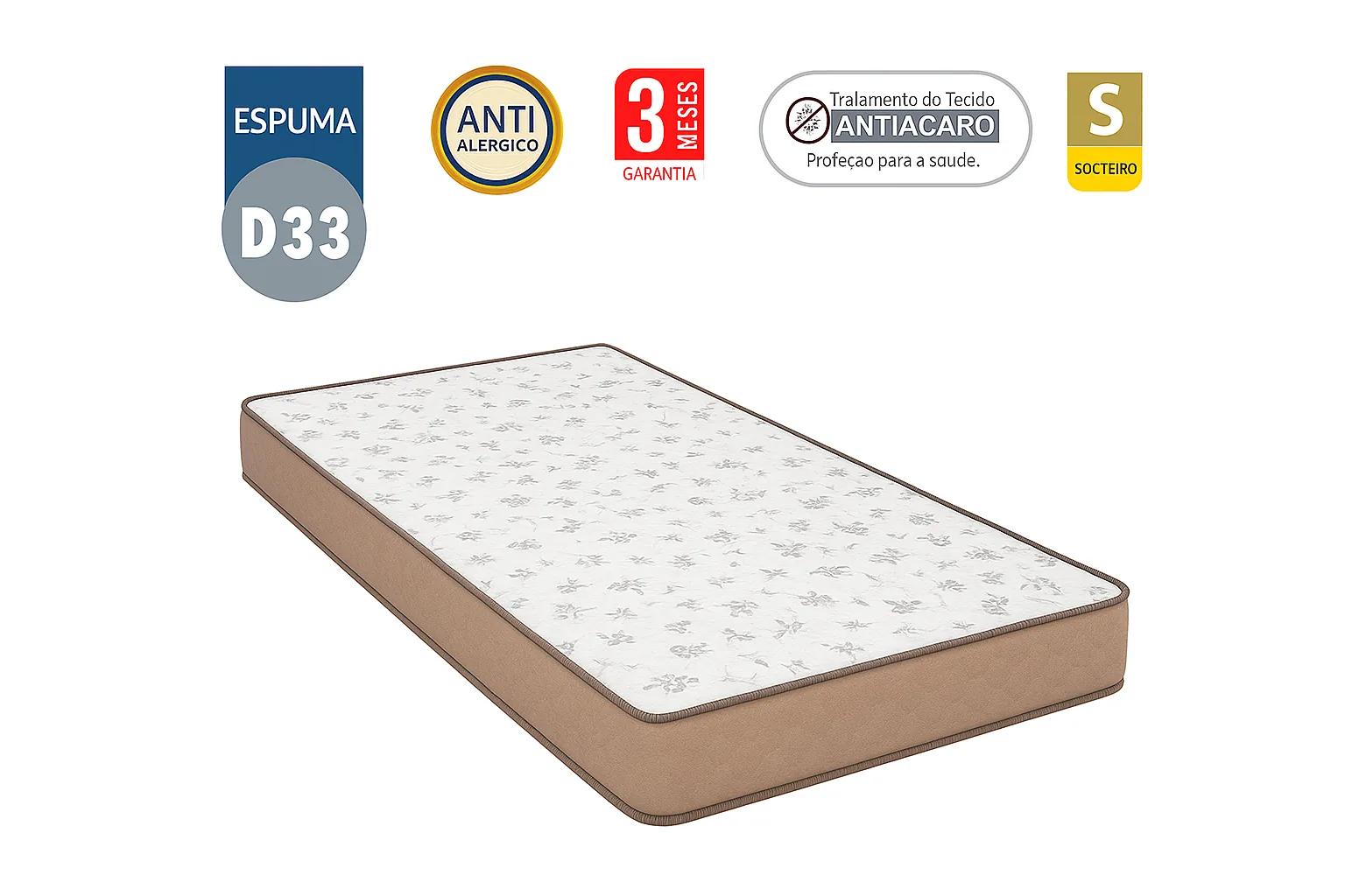 Colchão D33 Solteiro 0,88 20cm - Bege