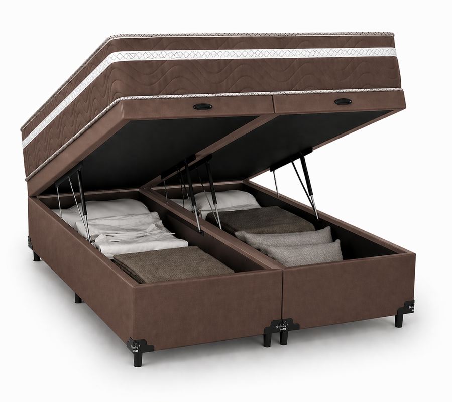 Kit Cama Box Baú + Colchão Mola Bonnel King 1,98m - Marrom