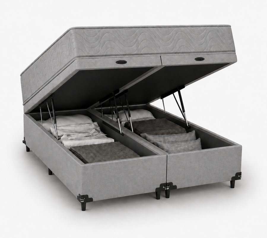 Kit Cama Box Baú + Colchão D33 King 1,98m - Cinza