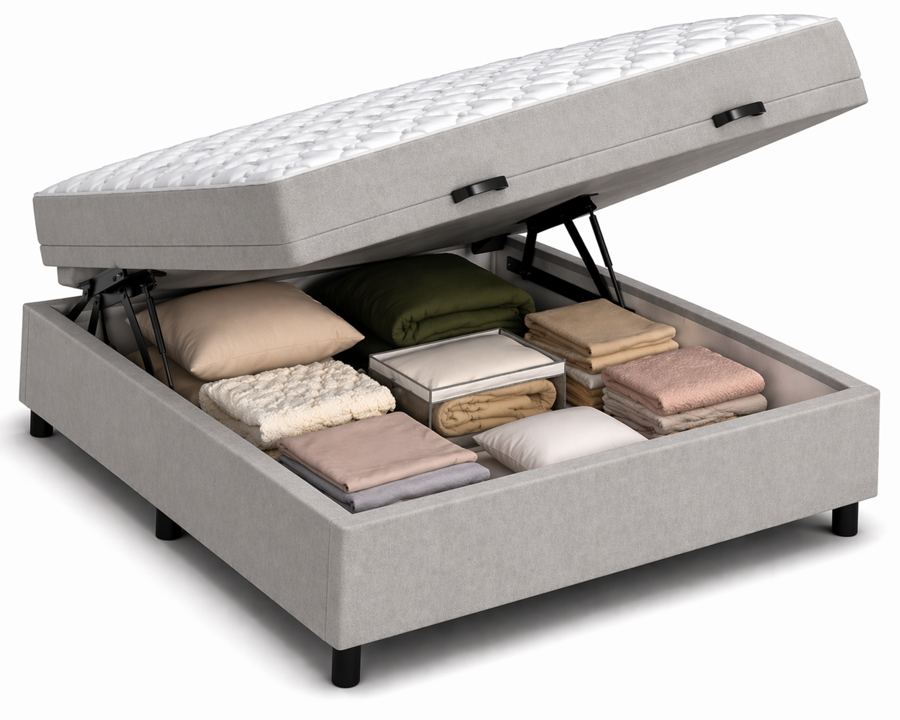 Kit Cama Box Baú + Colchão D45 King 1,98m - Cinza