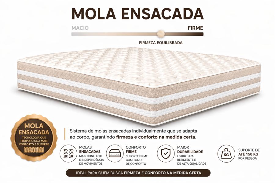 Kit Cama Box Baú + Colchão Mola Ensacada Queen 1,58m - Bege foto 4