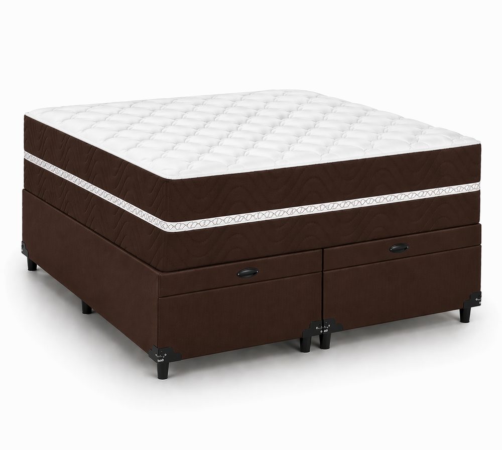 Kit Cama Box Baú + Colchão Mola Bonnel Casal 1,38m - Marrom